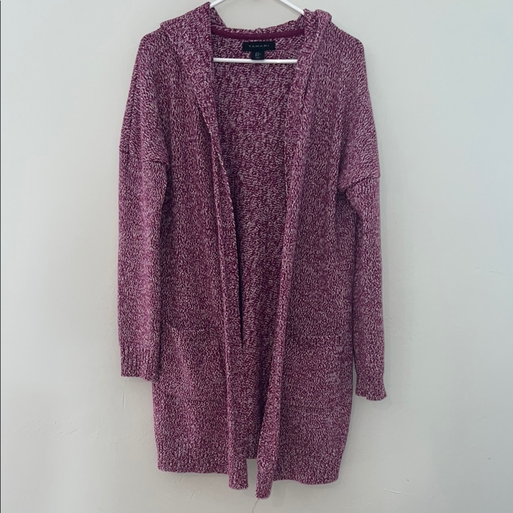 Tahari Women's Medium Open Front Hooded Cardigan Sweater